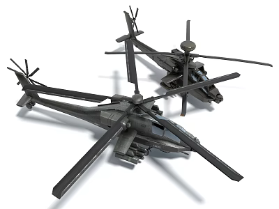 Two Modern Military Attack Helicopters With Armored Bodies And Rotors 3d model