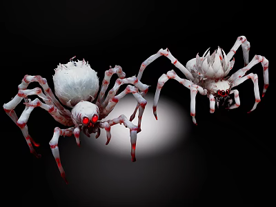 White Reptile With Red Eyes And Red Striped Legs On Black Spotlight Background 3d model