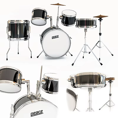 Professional Modern Drum Set With Snare Tom Toms Cymbals Chrome Stands And Drumsticks 3d model