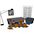 Modern Sofa And Coffee Table Set With Blue Armchair Floor Lamp Bookshelf And Area Rug