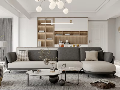 Modern Living Room With Sectional Sofa Coffee Tables And Pendant Light 3d model