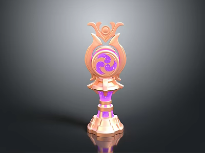 Scenic Landscape With Golden Pedestal Sculpture Purple Glow And Yin Yang Symbol 3d model