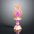 Scenic Landscape With Golden Pedestal Sculpture Purple Glow And Yin Yang Symbol