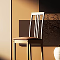 Wooden Single Chair With Vertical Slat Backrest And Light Brown Seat Cushion In Indoor Setting