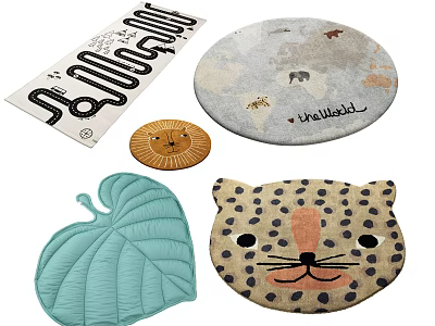 Round Carpets With Cute Animal Patterns Lion Leopard And Leaf Designs 3d model