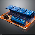 Electronic Relay Module Red Circuit Board With Blue Relays And Terminals