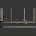 Detailed 3D Model of Circular Display Platform With Columns and Small Objects