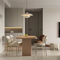 Modern Living And Dining Room Interior With Beige Sofa Arched Window And Decorative Painting