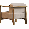 Modern Leisure Chair With Beige Fabric Upholstery Dark Wooden Armrests And Striped Pillow