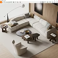 Sofa Coffee Table Combination Multi-person Sofa Single Sofa Side Table Fishing Lamp Decorative Painting 3d model