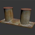 Industrial Equipment With Two Rusted Cylindrical Structures Mounted On Metal Base