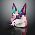 Colorful Fox Character 3D Head Model With Purple Pink Fur Blue Horns And Blue Eyes