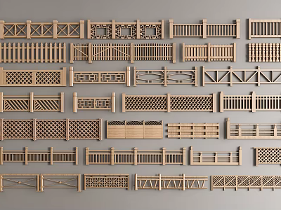 Wooden Fence Collection with Various Styles and Patterns 3d model