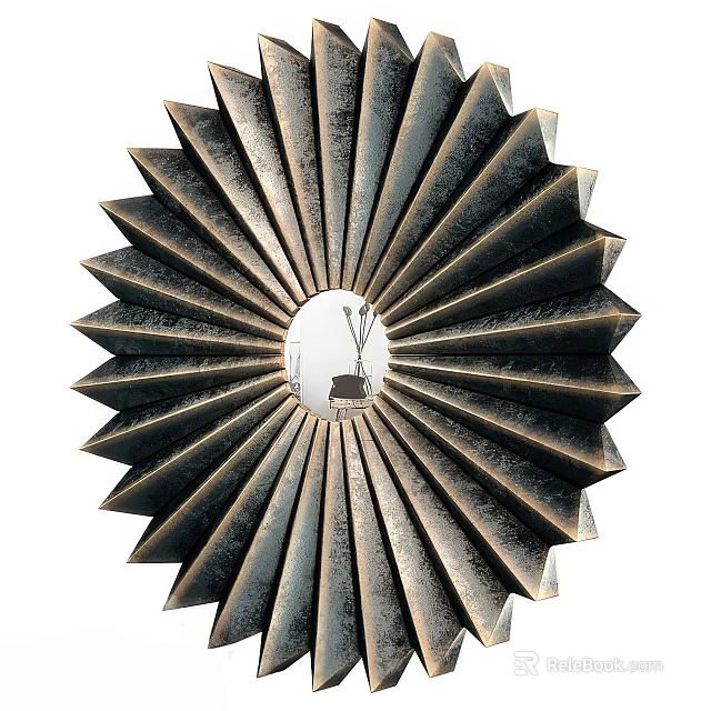 Circular Metallic Wall Decor With Radial Pattern And Central Mirror Surface For Modern Interior Decoration 3d model 