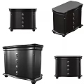 Various Black Bedside Tables With Drawers And Metal Knobs Curved Design 3d model