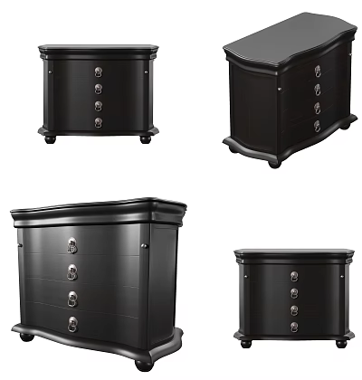 Various Black Bedside Tables With Drawers And Metal Knobs Curved Design 3d model