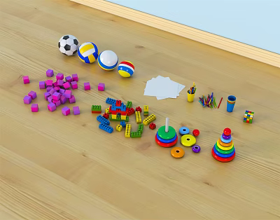 Modern toys children's toys activity area ball football volleyball children's painting supplies 3d model