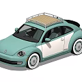 Light Green And White Beetle Car With Roof Rack On Black Background