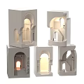 White Architectural Model Inspired Arched Wall Lamps With Warm Interior Lighting Details 3d model