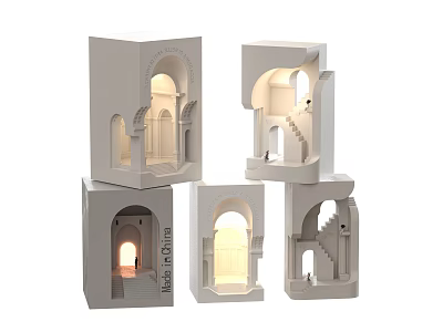 White Architectural Model Inspired Arched Wall Lamps With Warm Interior Lighting Details 3d model