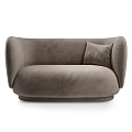 Modern Light Gray Velvet Two-Seater Sofa With Curved Design And Soft Pillow