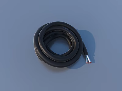 Black Coiled Household Electrical Cable With Plug For Daily Use And Home Needs 3d model