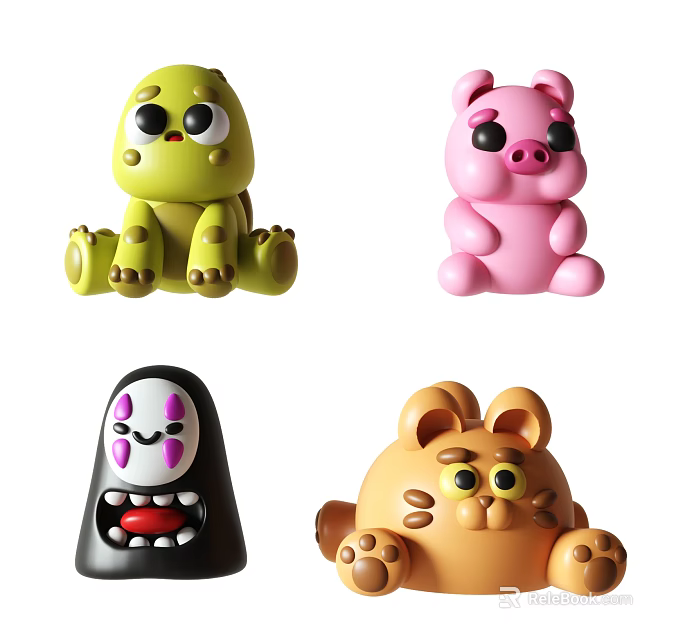 Adorable Plush Dolls Collection With Frog Pig Cat And Faceless Characters 3d model 