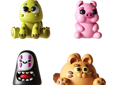Adorable Plush Dolls Collection With Frog Pig Cat And Faceless Characters 3d model