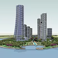 Modern Aerial View Riverside Community Planning Large 3d model