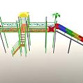 Playground Equipment With Colorful Slide Yellow Canopy Palm Tree Decorations Star Railings And Stairs
