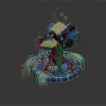 Intricate Fantasy Scene Component Featuring Blue Glowing Orbs Golden Accents And Grass Like Structures