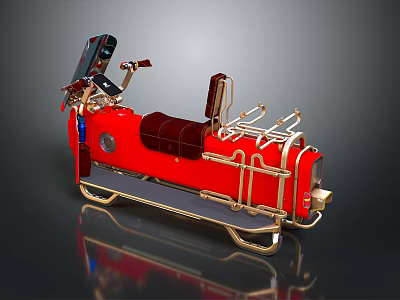 Unique Red Motorcycle With Leather Seat Gold Accents Metal Pipes And Vintage Dashboard 3d model