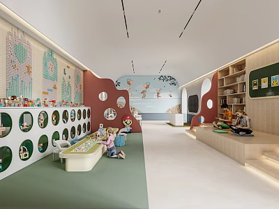 Colorful Kids Playroom Interior With Wall Decorations Toys And Children Playing 3d model
