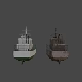 Natural Marine Scene With Two Vintage Brown And White Green Bottom Boats On Water