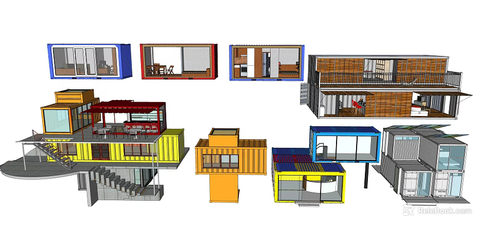 Modern Converted Container Station With Colorful Units And Functional Designs 3d model