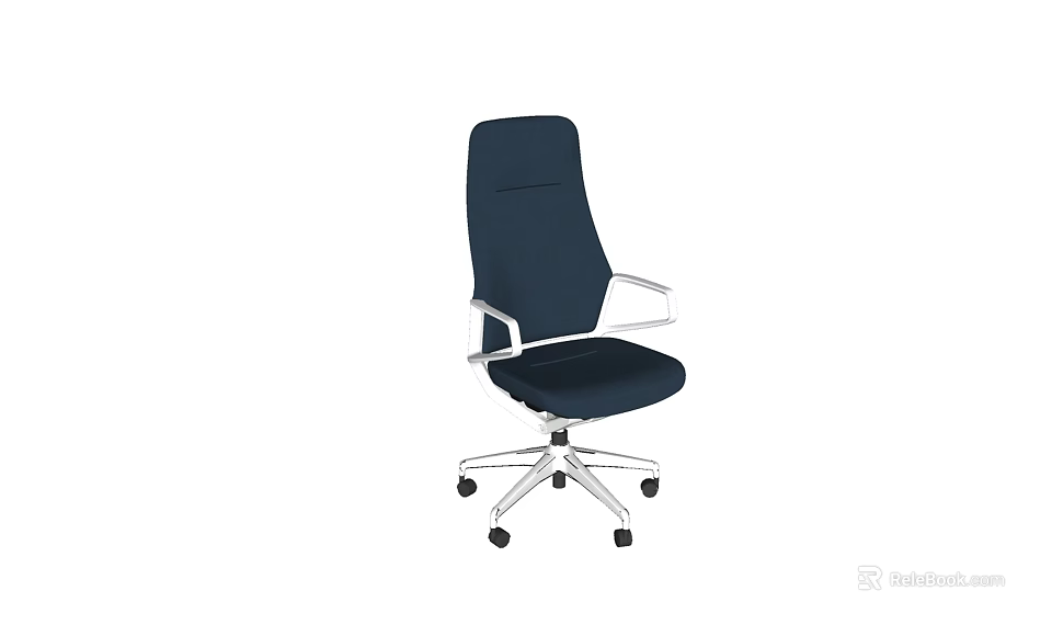 Dark Blue Office Chair With Silver Metal Armrests And Five Wheel Base Modern Design 3d model 
