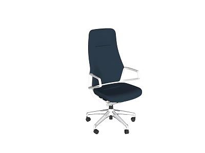 Dark Blue Office Chair With Silver Metal Armrests And Five Wheel Base Modern Design 3d model
