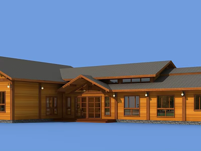 Wooden House Exterior Design Featuring Gabled Roof Porch And Multiple Windows 3d model