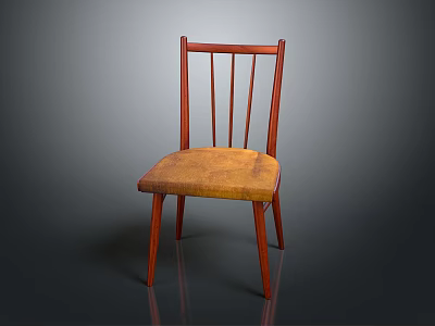 Wooden Chair With Vertical Slat Backrest And Tan Fabric Seat Cushion 3d model