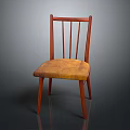 Wooden Chair With Vertical Slat Backrest And Tan Fabric Seat Cushion