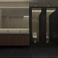Public Restroom Interior With Modern Stalls Toilets Sink And Mirror Tiles