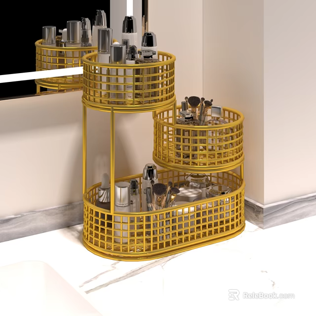 Gold Multi Layer Bathroom Storage Rack For Toiletries Makeup Tools 3d model 