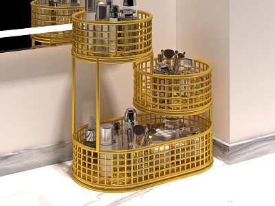 Gold Multi Layer Bathroom Storage Rack For Toiletries Makeup Tools 3d model