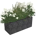 Rectangular Terrazzo Flower Pot With Decorative White Flowers Green Plants And Grasses