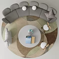 Gray Sectional Sofa On Round Area Rug With Round Coffee Table And Throw Pillows 3d model