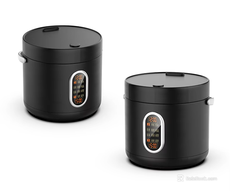 Two Modern Black Electric Rice Cookers Kitchen Appliances With Digital 3d model 