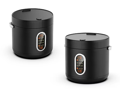 Two Modern Black Electric Rice Cookers Kitchen Appliances With Digital 3d model