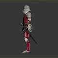 Medieval Weapon Sword With Red And Silver Metallic Armor Design Details