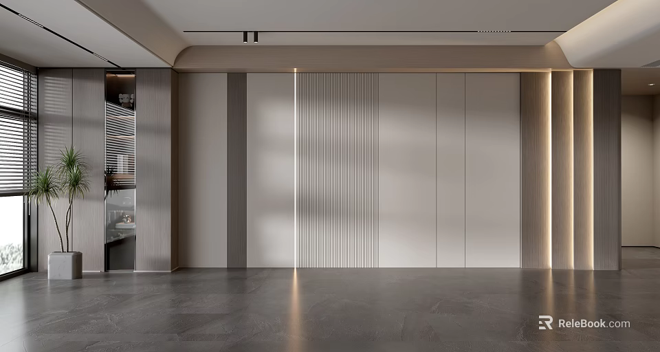 Modern Sofa Backdrop Wall Design With Neutral Tones Sleek Lines And Lighting Effects 3d model