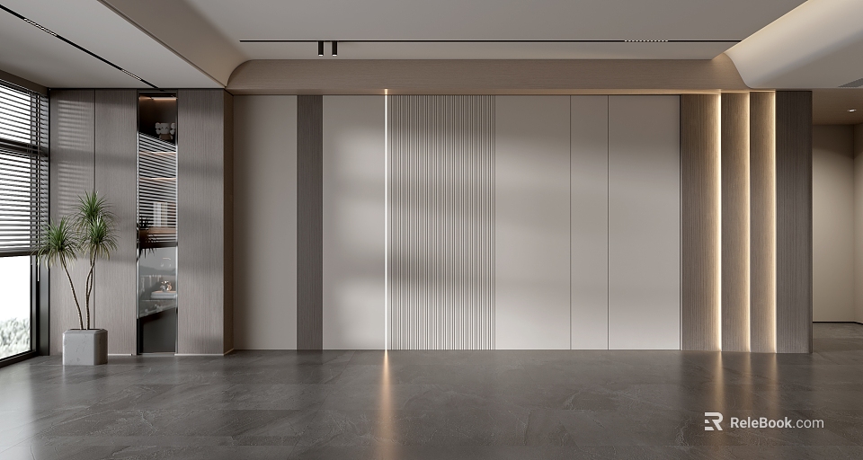 Modern Sofa Backdrop Wall Design With Neutral Tones Sleek Lines And Lighting Effects 3d model 